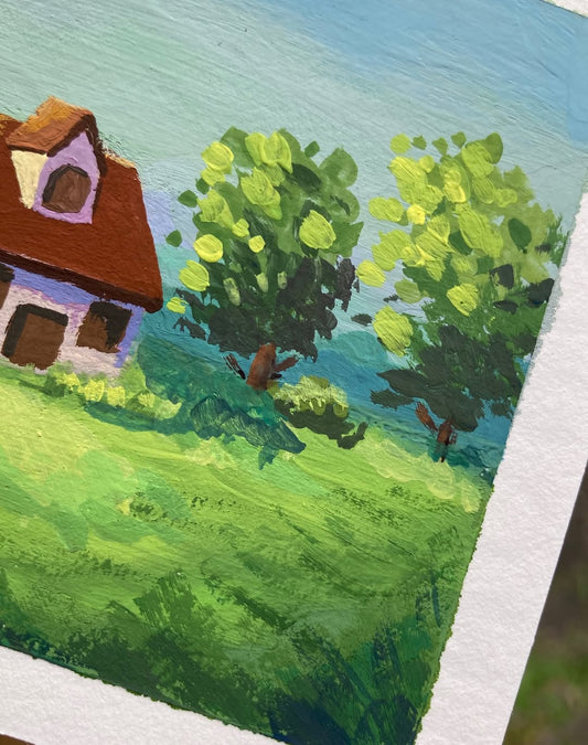 A House Between Greens - Watercolor Storefront Illustration