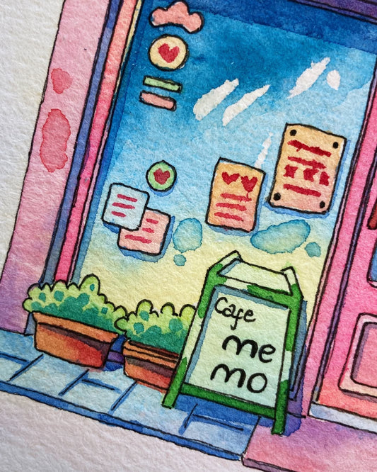 A Pink Café That Says Come Back - Watercolor Storefront Illustration