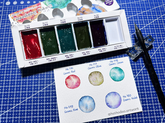 Kuretake Gansai Tambi Granulating Colors Set 2 "Cosmic" Review: Testing it against my house portrait workflow