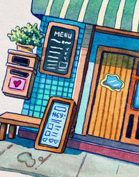 The Little Green Awning - Original Watercolor Shopfront Illustration