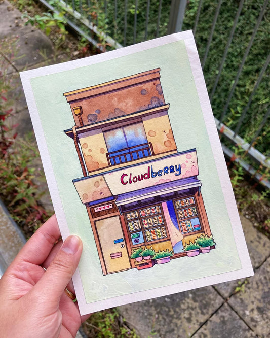 Cloudberry Bookshop - Original storefront watercolor painting