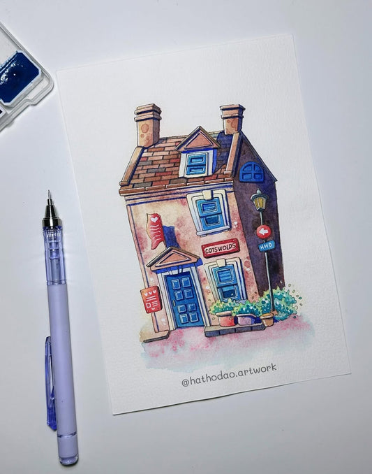 Cotswolds Distillery Corner - Original Watercolor Shop Illustration