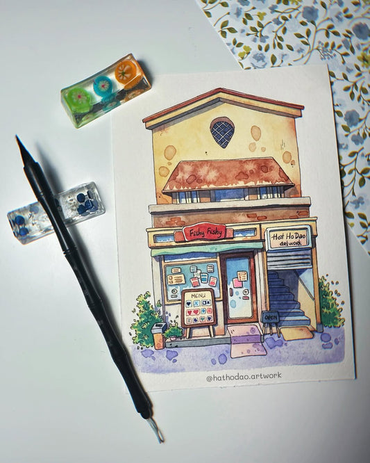 Fishy Fishy, Open Today - Original Watercolor Shop Illustration