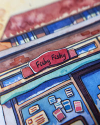 Fishy Fishy, Open Today - Original Watercolor Shop Illustration
