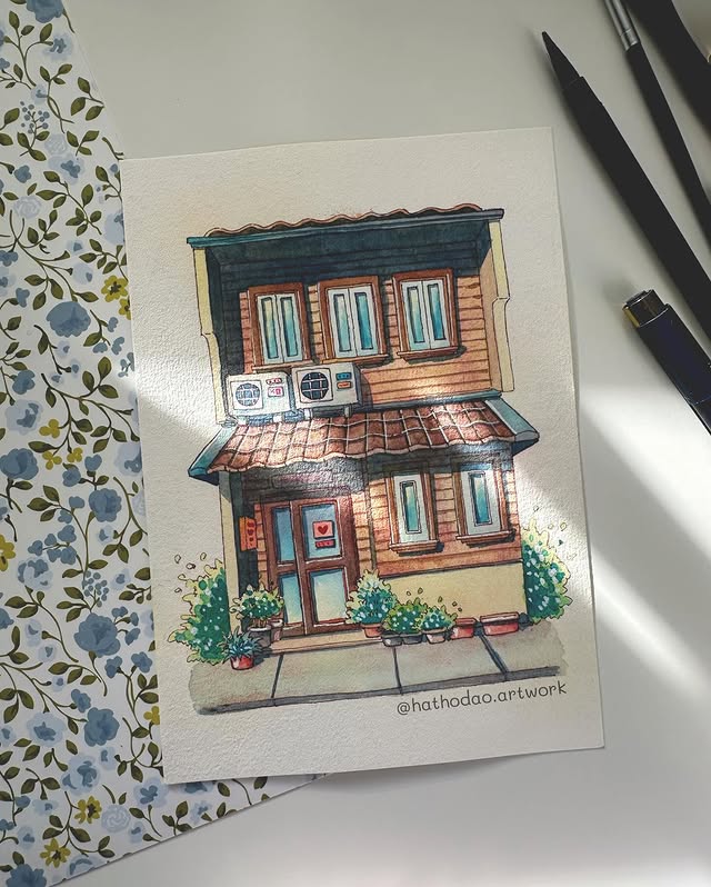 Windows Full of Light - Original Watercolor Shop Illustration