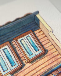 Windows Full of Light - Original Watercolor Shop Illustration