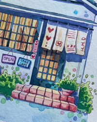 Cozy Japanese Cake Cafe - Original Watercolor Illustration