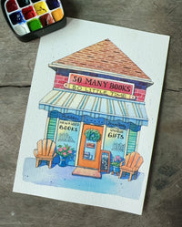 So Many Books, So Little Time - Original Watercolor Shop Illustration
