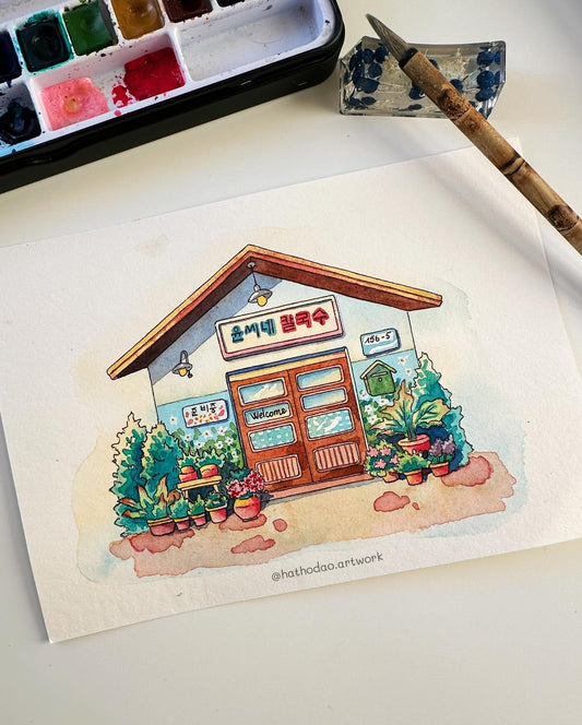 Korean Noodle Shop Watercolor - Family by Choice Drama Location