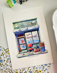 The Oldest Fish Market - Original Cute Watercolor Illustration