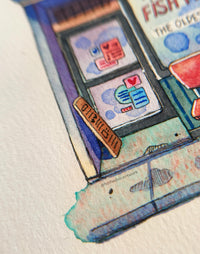 The Oldest Fish Market - Original Cute Watercolor Illustration
