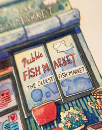 The Oldest Fish Market - Original Cute Watercolor Illustration