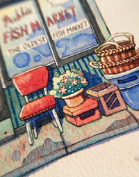 The Oldest Fish Market - Original Cute Watercolor Illustration