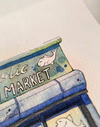 The Oldest Fish Market - Original Cute Watercolor Illustration