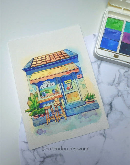 Cafe Sunshine No. 116  - Original Cafe Sunshine Watercolor Illustration