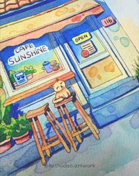 Cafe Sunshine No. 116  - Original Cafe Sunshine Watercolor Illustration