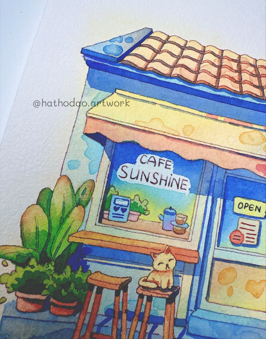 Cafe Sunshine No. 116  - Original Cafe Sunshine Watercolor Illustration