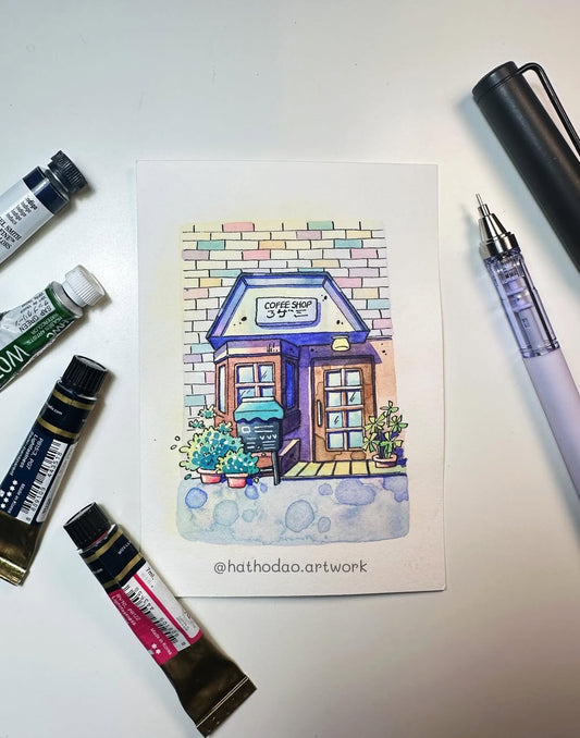 Where the Street Slows Down - Cute Watercolor Storefront Illustration