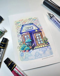 Where the Street Slows Down - Cute Watercolor Storefront Illustration