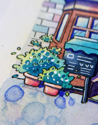 Where the Street Slows Down - Cute Watercolor Storefront Illustration