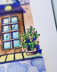 Where the Street Slows Down - Cute Watercolor Storefront Illustration