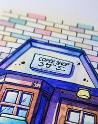Where the Street Slows Down - Cute Watercolor Storefront Illustration