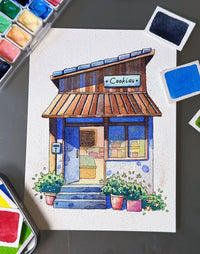 The Cookie Shop on the Blue Day - Watercolor Storefront Illustration