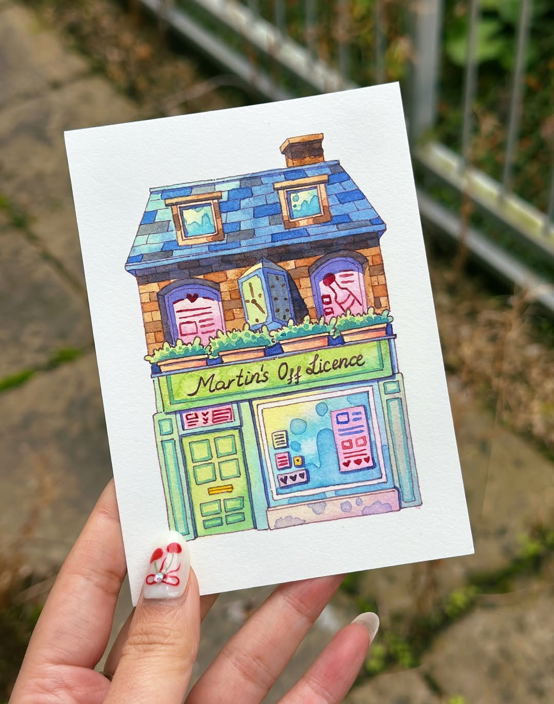 Martin's Off Licence - Watercolor Storefront Illustration