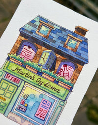 Martin's Off Licence - Watercolor Storefront Illustration