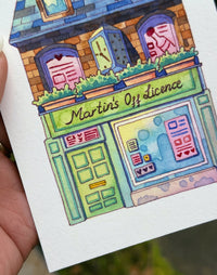 Martin's Off Licence - Watercolor Storefront Illustration