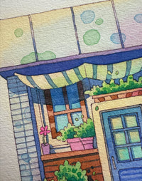 Where the Plants Wait by the Door - Watercolor Storefront Illustration