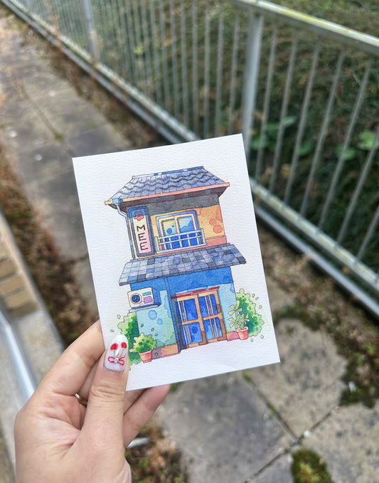 Meet Me Upstairs - Watercolor Storefront Illustration