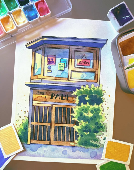 Open Sign, Old Soul - Watercolor Storefront Illustration