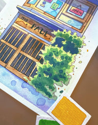 Open Sign, Old Soul - Watercolor Storefront Illustration