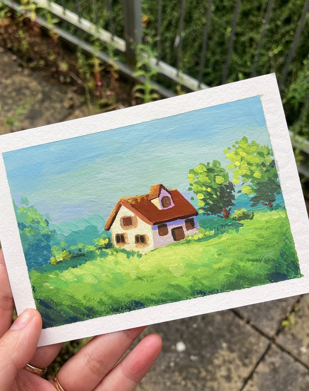 A House Between Greens - Watercolor Storefront Illustration