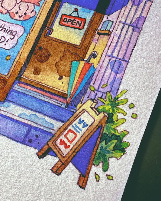 "Something Good!" Shop - Cute Watercolor Storefront Illustration