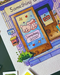 "Something Good!" Shop - Cute Watercolor Storefront Illustration