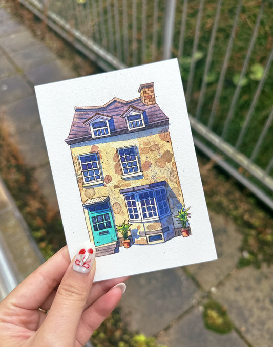 Rustic Stone Cottage – Original Watercolor Painting