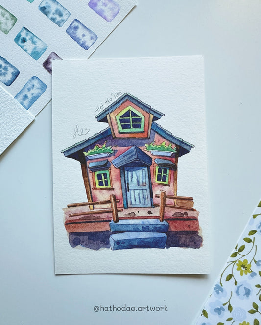 The Wonky Cottage - Original Watercolor House Portrait
