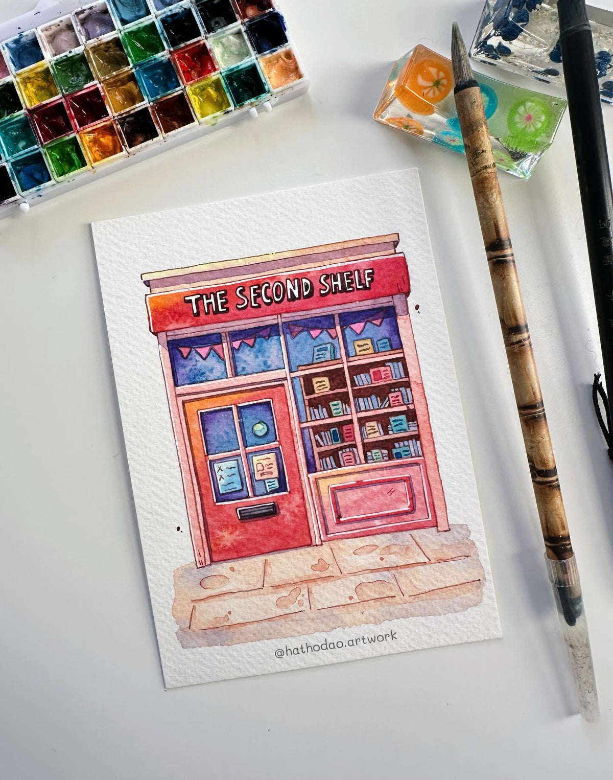 The Second Shelf - Hand-painted bookstore illustration