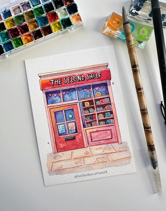 The Second Shelf - Hand-painted bookstore illustration