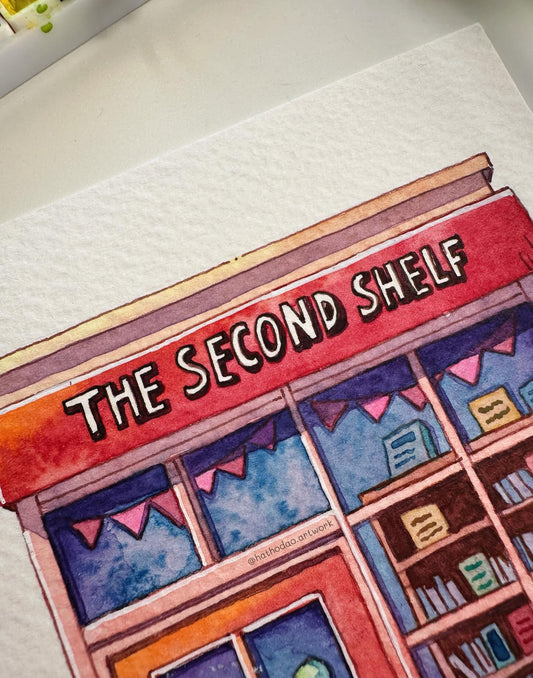 The Second Shelf - Hand-painted bookstore illustration