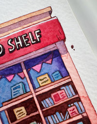 The Second Shelf - Hand-painted bookstore illustration