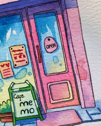 A Pink Café That Says Come Back - Watercolor Storefront Illustration