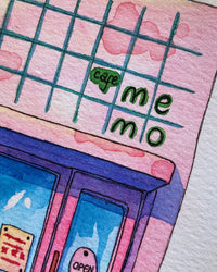 A Pink Café That Says Come Back - Watercolor Storefront Illustration