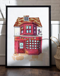 [Printable]_Red Shop with Bunting Illustration