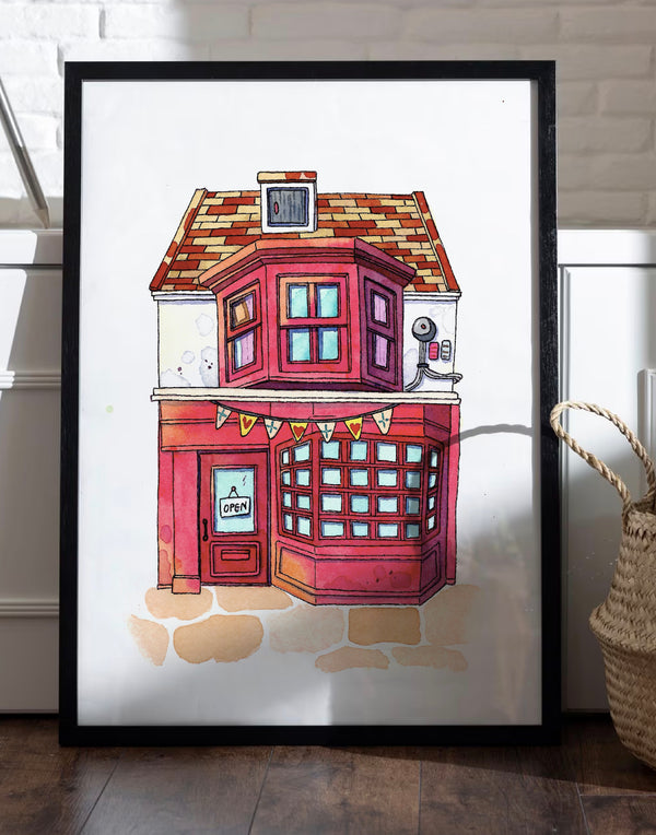 [Printable]_Red Shop with Bunting Illustration
