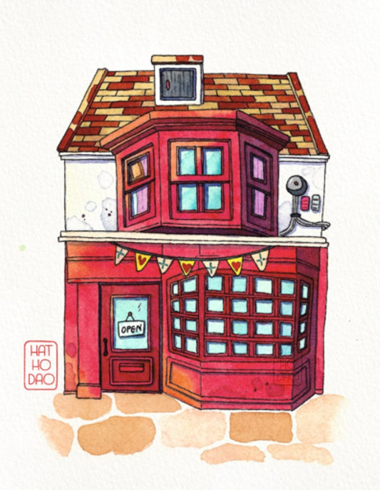 [Printable]_Red Shop with Bunting Illustration