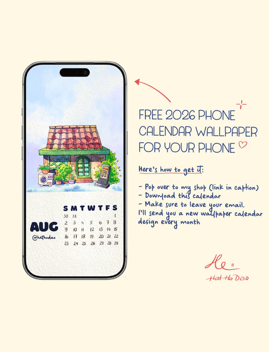 Calendar 2026 by Hat Ho Dao [Phone wallpaper] - August