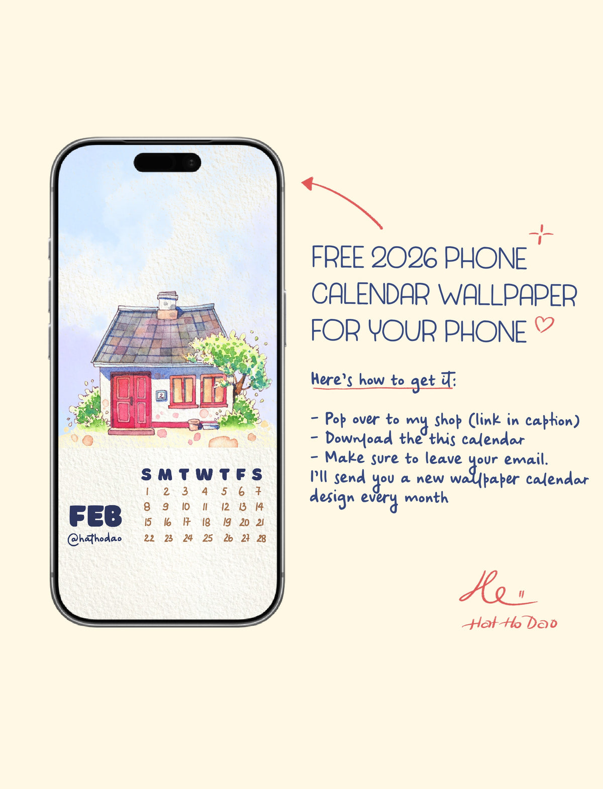 Calendar 2026 by Hat Ho Dao [Phone wallpaper] - February